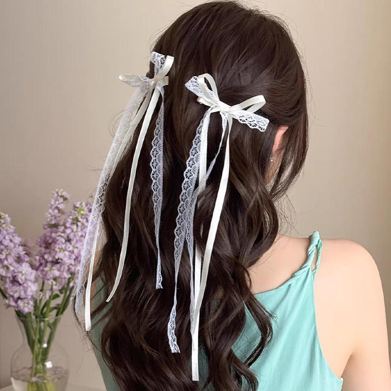 

Summer Sweet Cute White Lace Ribbon Bow Hair Clip for Women Girls Hairpins Long Ribbon Barrettes Fashion Headwear Accessories білий