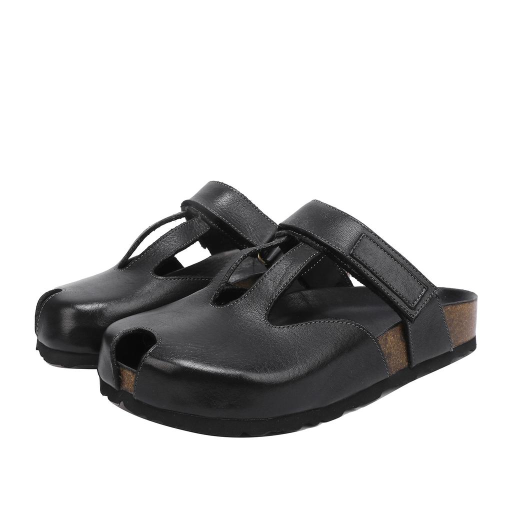 Johnature Versatile Outdoor Slippers Casual Genuine Leather Peep Toe Thick Soled Women's Slip-on Shoes