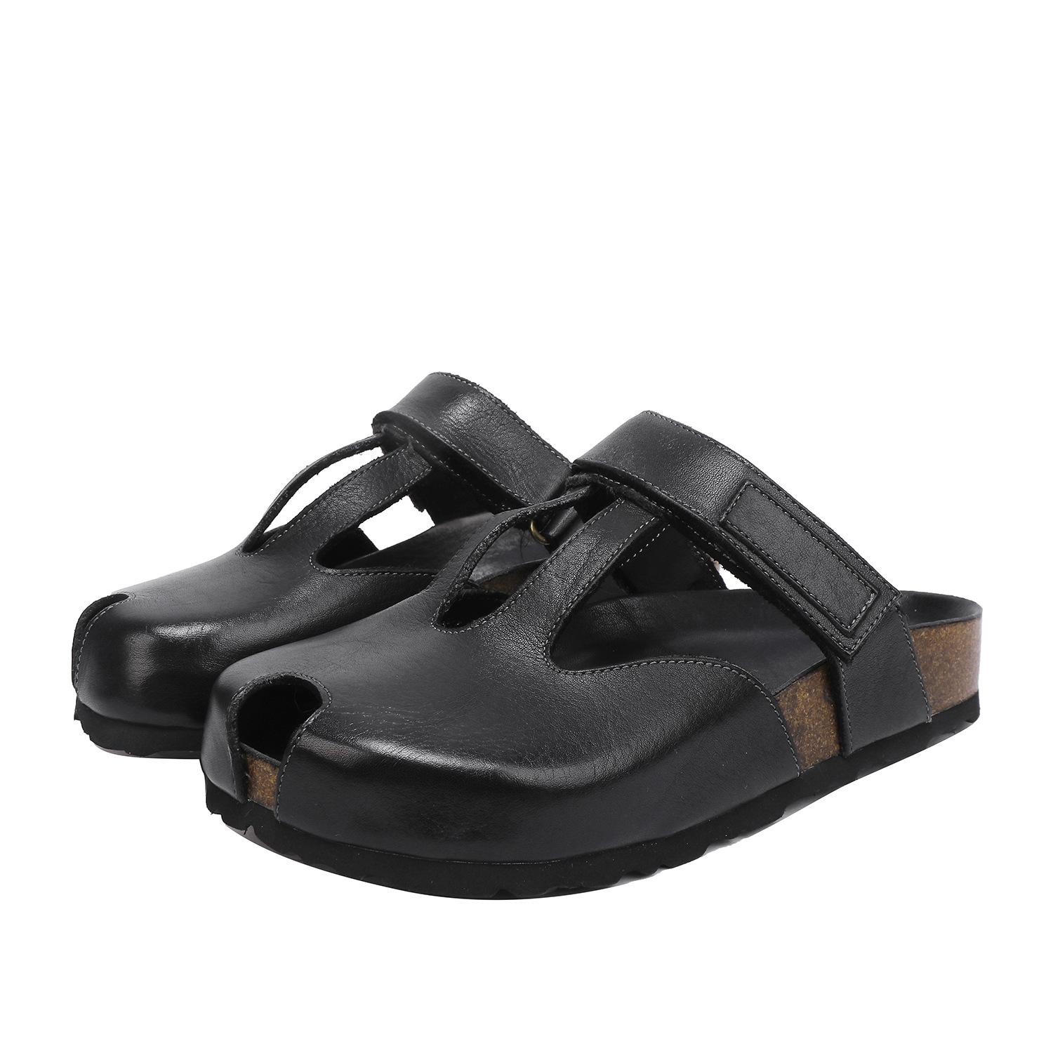 

Fashion GKTINOO 2025 Summer New Versatile Outdoor Slippers Casual Genuine Leather Peep Toe Thick Soled Women s Slip-on Shoes 40 чёрный