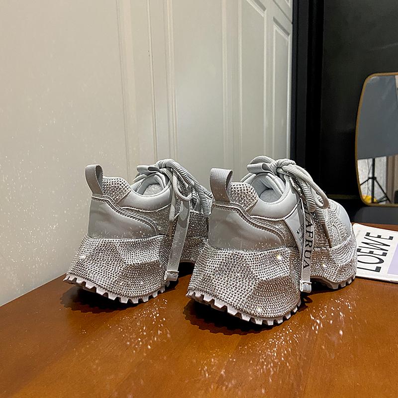 Fashion 8cm Luxury Designer Platform Chunky Sneakers Full Diamond Shoes Non-slip Water Diamond Casual Skateboard Shoes Zapatos De Mujer