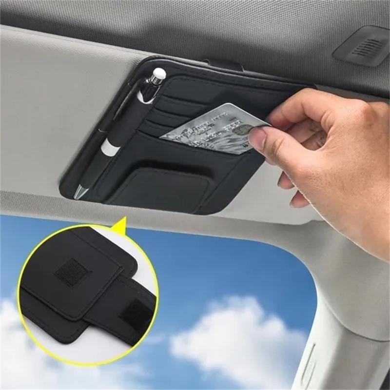 1Pc Inside Car Glasses Multi-Pocket Clip Holder Storage Card PU Leather Holde Bags Sunshade Bag Cars Storage