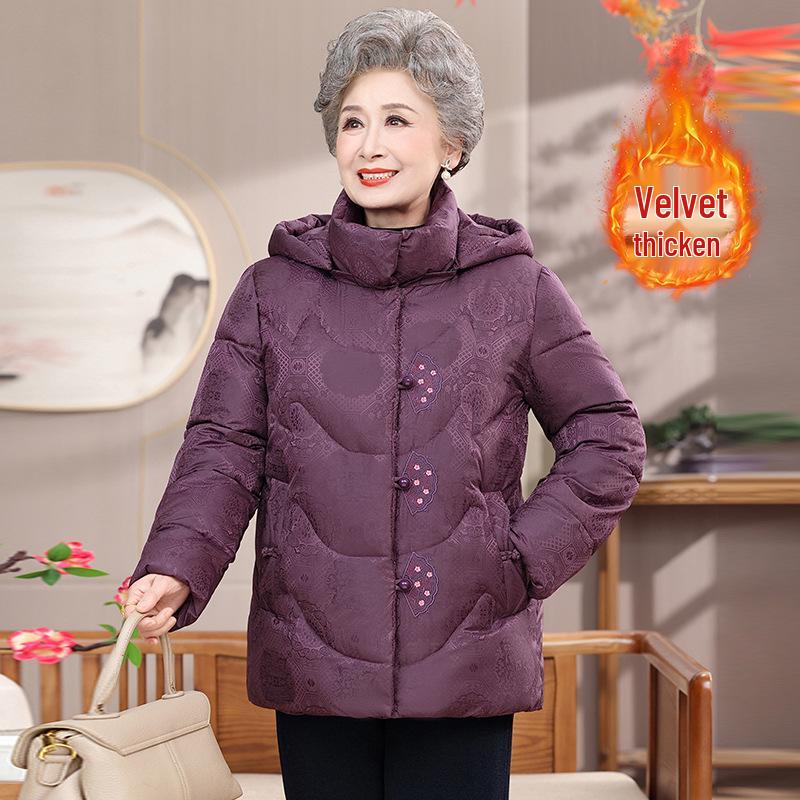 

Grandma s Winter Red Velvet-Enhanced Cotton Jacket for Middle-aged and Elderly Women 5XL (for 150-165 lbs) фіолетовий