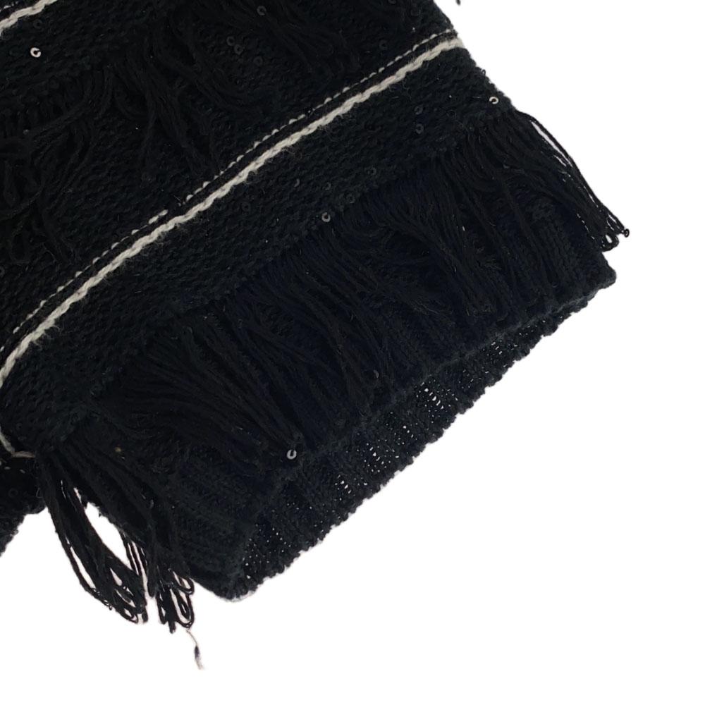 Drawer Border Short Sleeve Fringe Knit 1 Black Cut Women Used