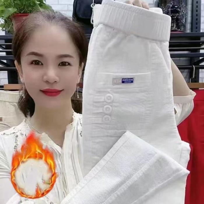 

Жіночі осінньо-зимові потовщені вельветові штани гаремного крою з високою посадкою, що облягають, зі звуженими штанинами XL білий