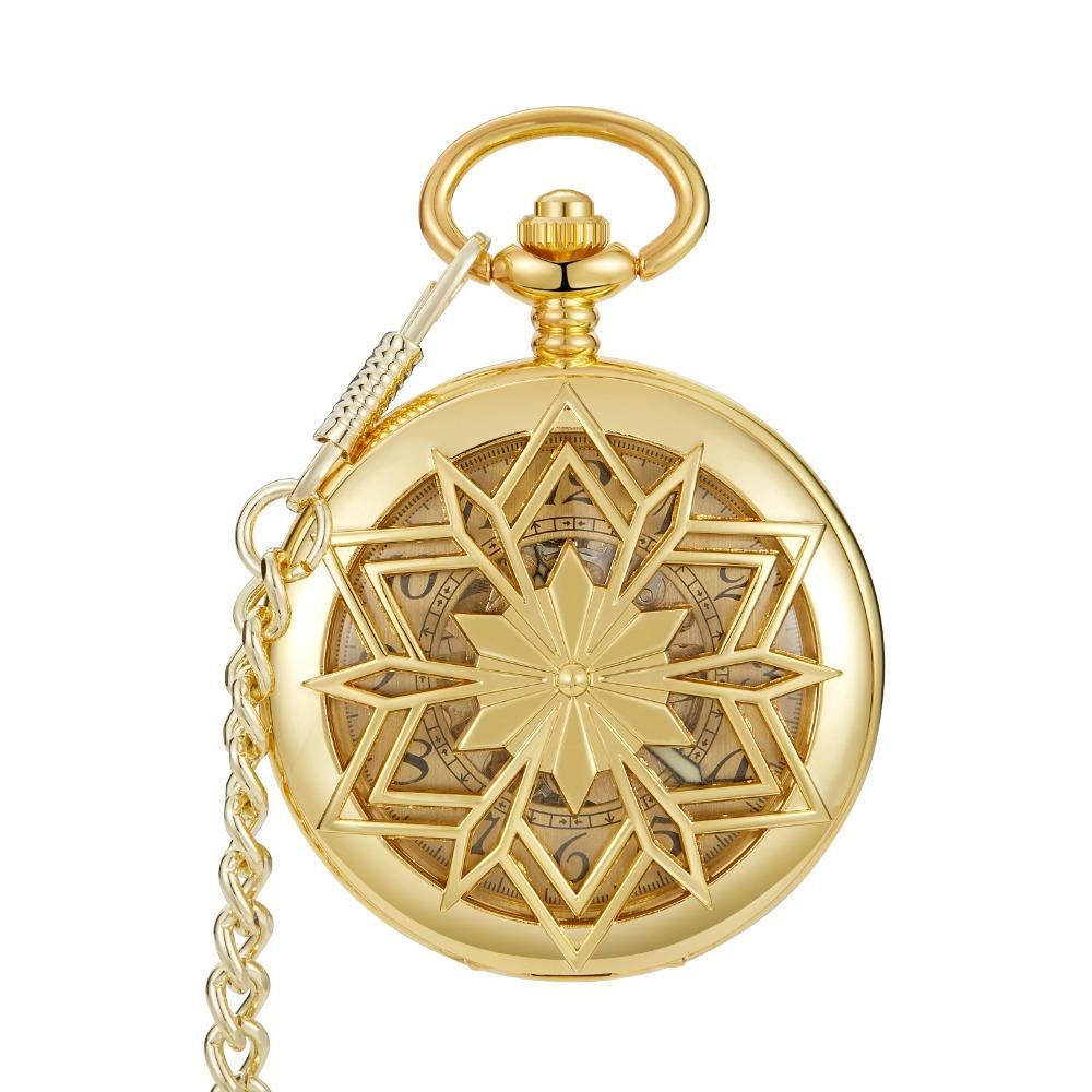 New Product Retro Prismatic Hollow Flip Roman Text Luminous Fully Automatic Mechanical Pocket Watch