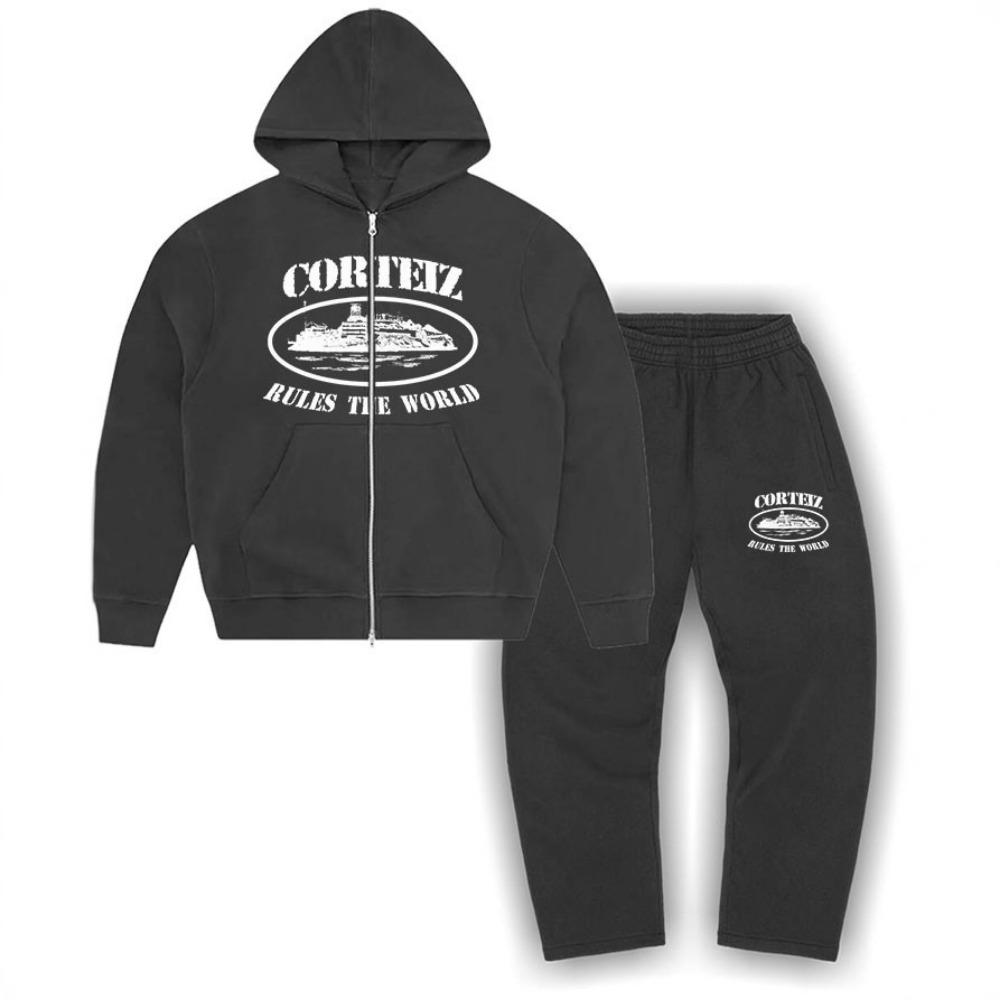 Devil Smash Street Hoodie Set European and American Fashion Loose Plush Zipper Hoodie Flat Pants