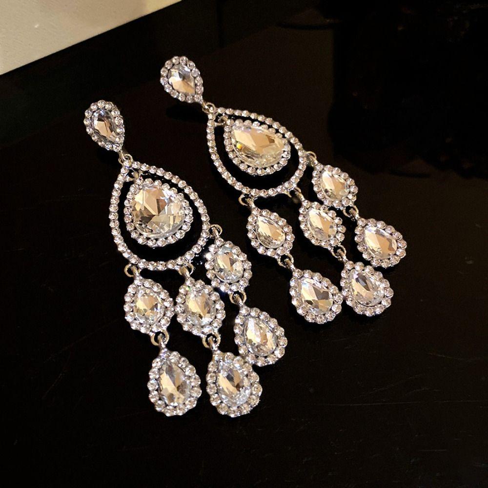 Colored Crystal Dangle Earrings Long Style Tassel Earrings Luxury Fringed Earrings  Women's Jewelry