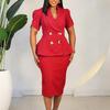 Women Plus Size Turn Down Collar Elegant Casual Two Piece Skirt Suit