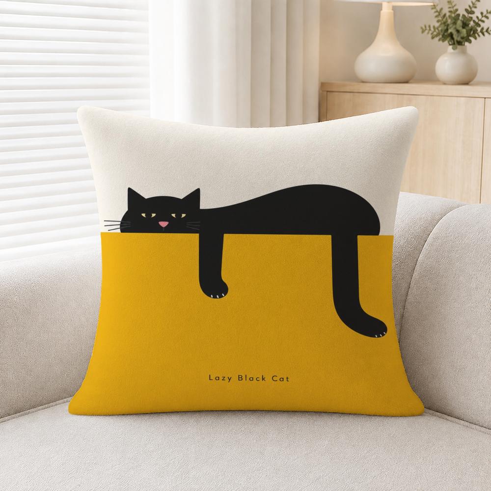 Pattern Lazy Black Cat Pattern Cushion Cover Soft Plush Cushion Covers Fluffy Throw Pillow Cases For Sofa Bedroom Home Decor