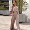 Womens Off Shoulder Long Sleeve Top Wide Leg Pants Set Casual Streetwear 2 Piece Outfit