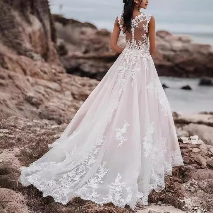 Rochie de mireasă cu umeri dubli Rochie de mireasă europeană și americană Femei Primăvară și Toamnă Nouă Dantelă Mărime Mare Modă Retro Gât rotund Mic