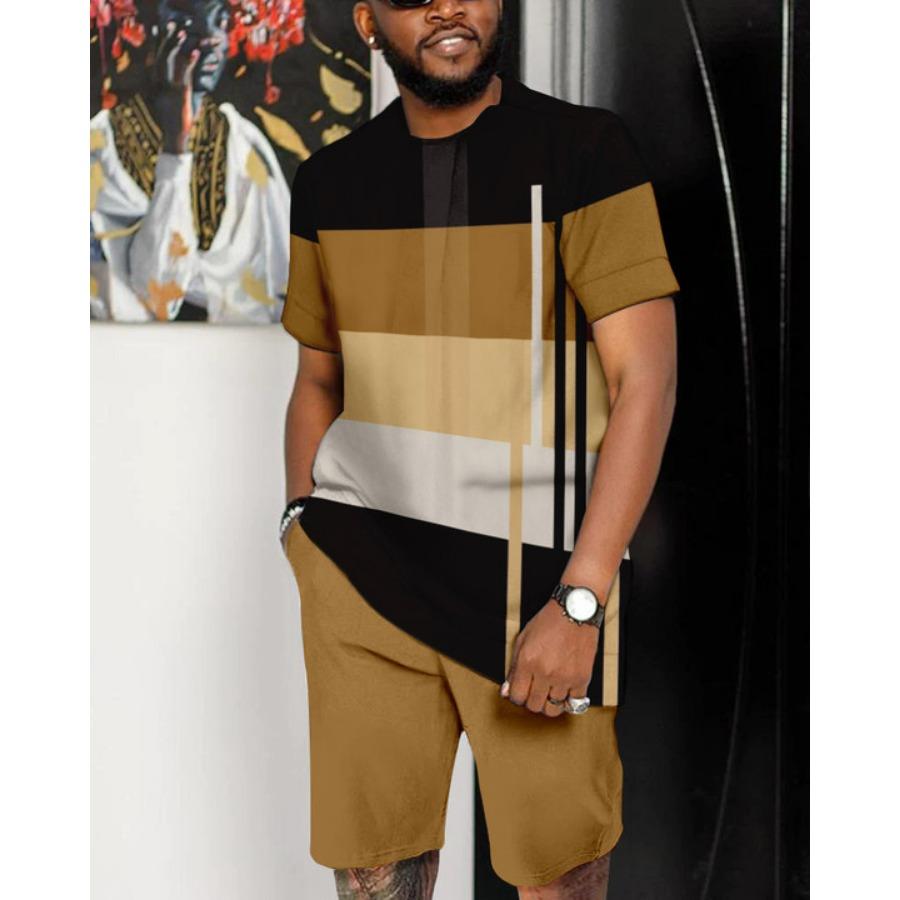 Letní pánský set Módní 2dílný set Pánské tričko Šortky Kalhoty Oblek Ležérní krátká tepláková souprava Nadměrné Vintage Pánské oblečení