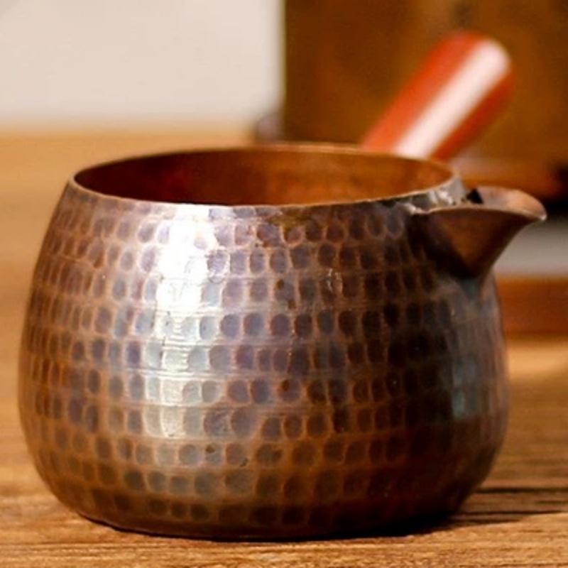 Vintage Ručně oplachovaná konvice na kávu z čisté mědi, Gravírovaná kladívková textura 400ml Rukojeť Vařič Mléko Čaj Čajové nádobí, Ručně vyráběná konvička