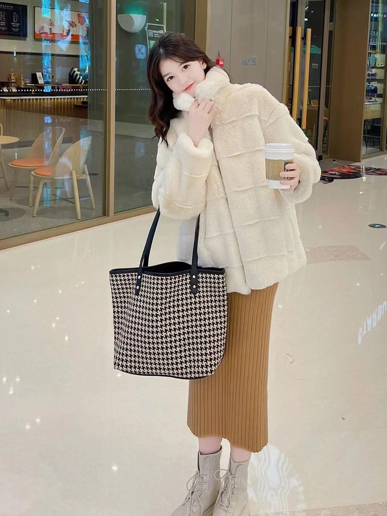 Autumn and winter new imitation Danish mink imitation fur women's thickened winter coat women's stand-up collar short zipper