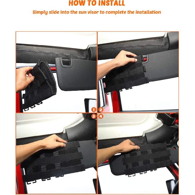 Savadicar Tactical Sun Visor Organizer Front Visor Storage Cover for 2007-2023 Jeep Wrangler JK JL & Gladiator JT, Interior Storage Accessories,