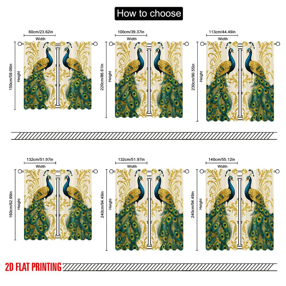 2pcs,2D Plane Printing Curtains Digital Printed Regal Peacocks Versatile Polyester Fabric (without Rod) All Seasons for Living