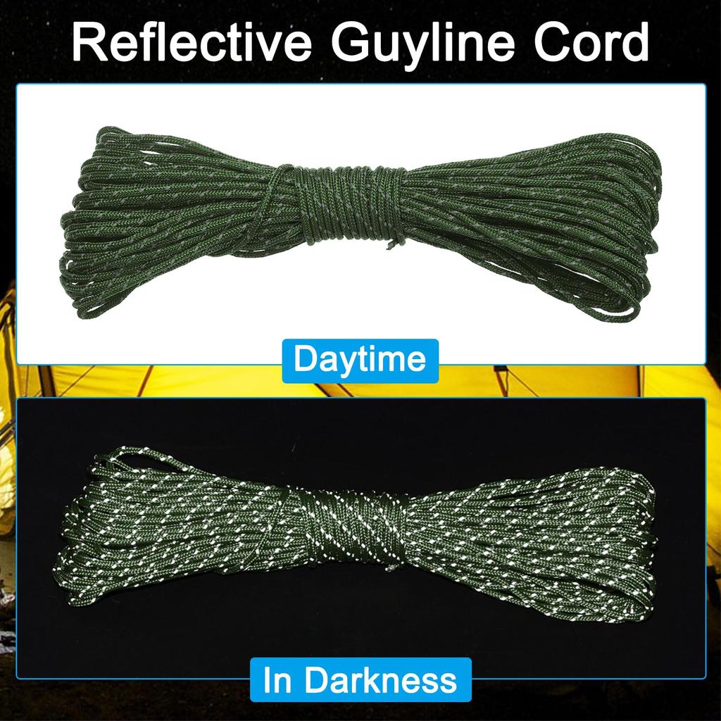 PATIKIL 65ft odblaskowa linka odciągowa kempingowa paracord 2mm linka namiotowa linka odciągowa do namiotu kempingowego plandeka nylonowa lina paracord turystyczna zielona (20M)
