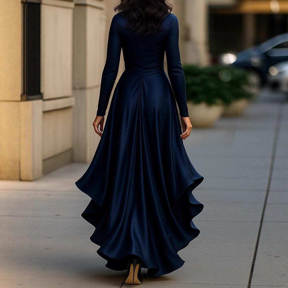 2026 European and American women's clothing, autumn new v-neck waist ruffle leaf temperament dress