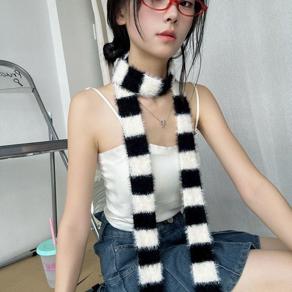 Subculture Y2K Striped Scarf Harajuku Choker Streamer Trendy Narrow Long Scarf  Women