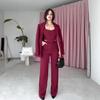 2025 Autumn Women's European and American Commuting Camisole Top, Long Sleeve Suit Jacket, and Straight Leg Pants Set