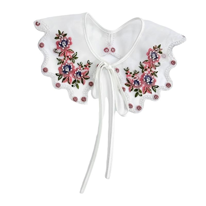Detachable False Collar with Beads Flower Embroidered Flower Lapel Half Shirt Traditional Chinese Costume