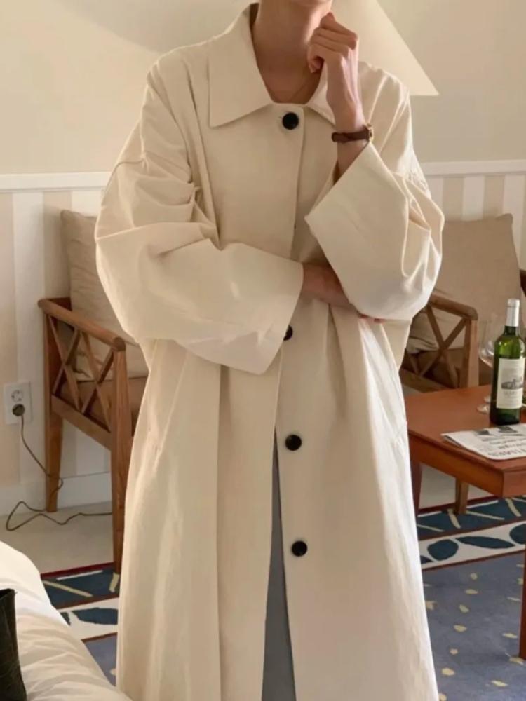 Korean Vintage Fashion Overcoat Loose Fit Single Breasted Long Coat with Detachable Hood Autumn Winter Women Outerwear Retro Long Sleeve New