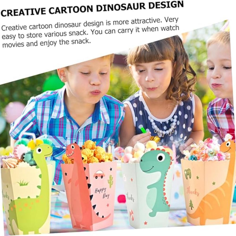 Tecknad Dinosaurus Popcornlådor 4 Stilar 48st Pappers Snacks Lådor Bulk Popcornpåsar för Födelsedagsfester Dekorationer