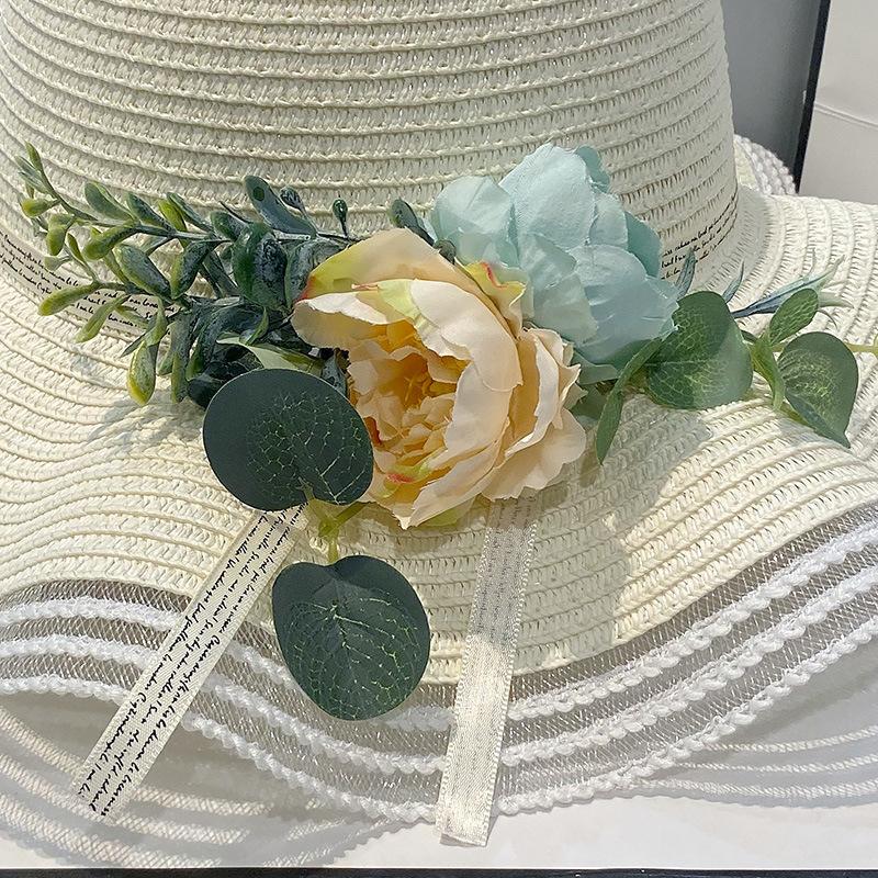 Straw Hat Women's Summer Sweet Big Eave Beach Hat Sun Hat Women's Summer Fashionable Flower Sun Hat Children