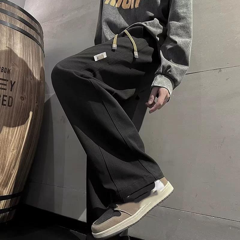 Retro Coffee Color Men's Spring Autumn Oversize Japanese Style Lazy Drop Casual Workwear Pants Straight Loose Wide Leg