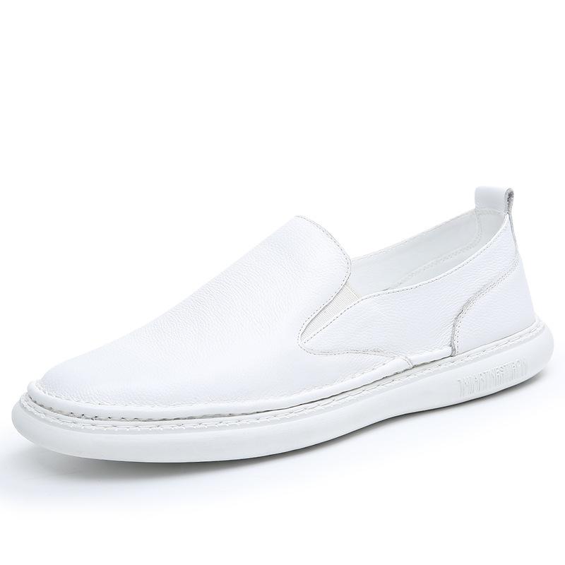 One-pedal Men's Shoes Spring Little White Shoes Leather Versatile Breathable Men's Doudou Shoes Casual Soft Leather White Lazy Shoes