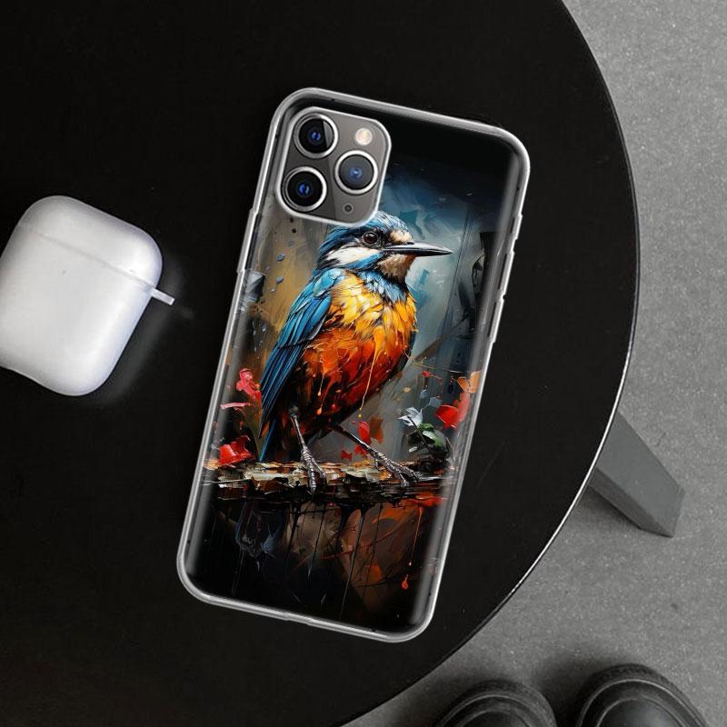 Animal Oil Painting Bird Phone Case Cover for iPhone 11 12 13 Mini 14 15 Plus 16 Pro Max 17 Air 7 8 + SE Art Customized Fundas 1