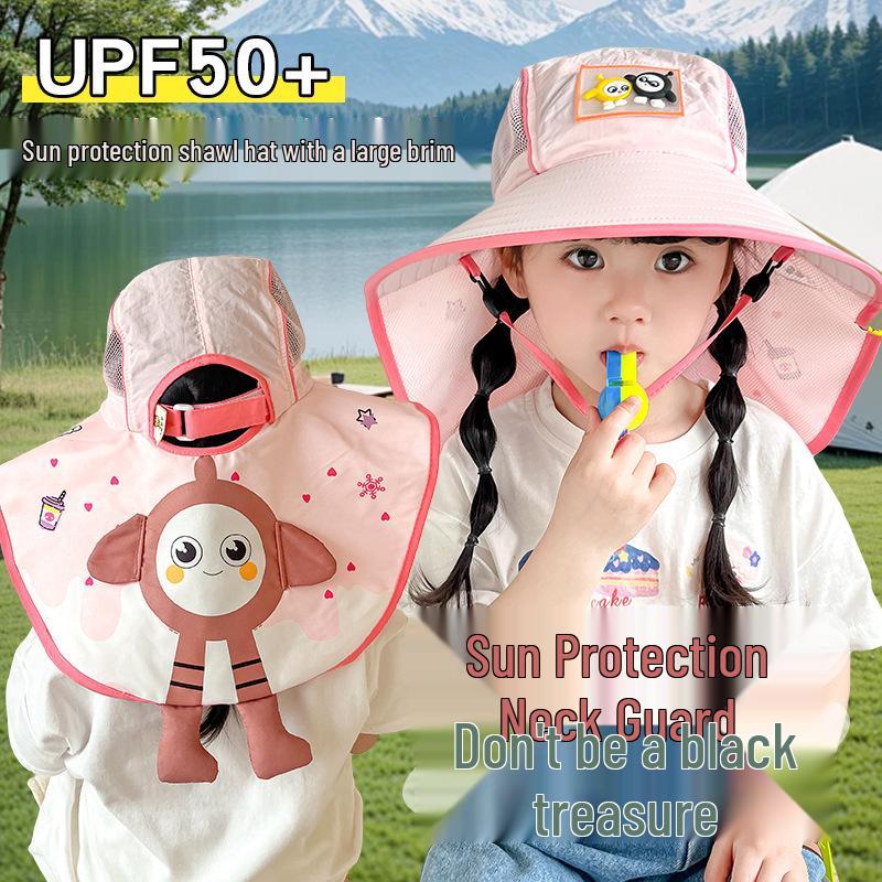 Dan Zai Kids' Wide Brim Summer Sun Hat with UV Protection and Shawl for Boys & Girls