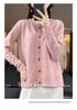 Women's 100% Wool Loose Slimming Round Neck Cardigan with Metal Buckle