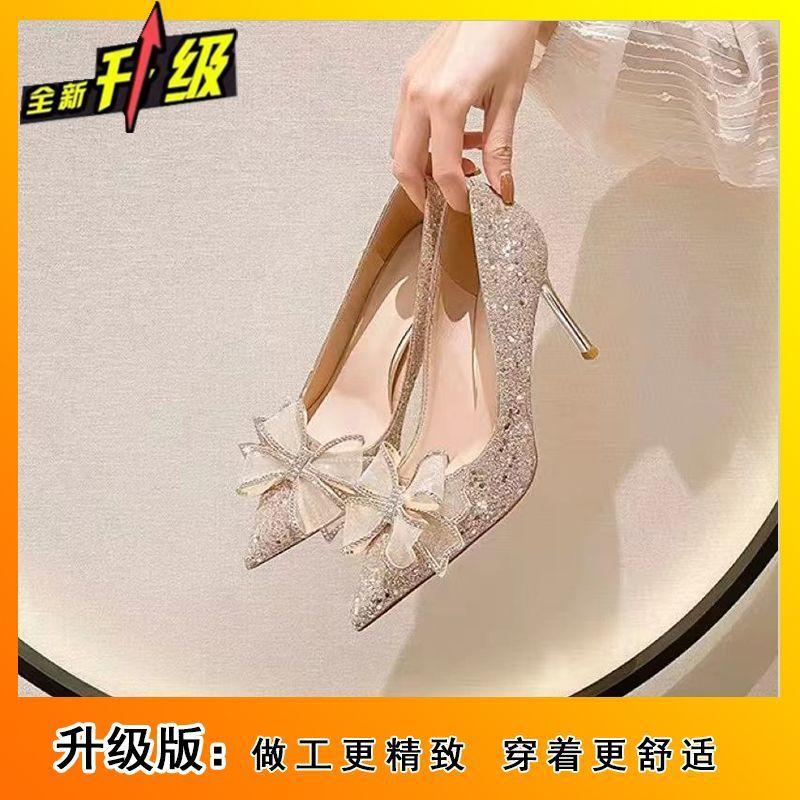 French temperament thin heel light mouth single shoes women's new high-end sense versatile comfortable bow women's high heels