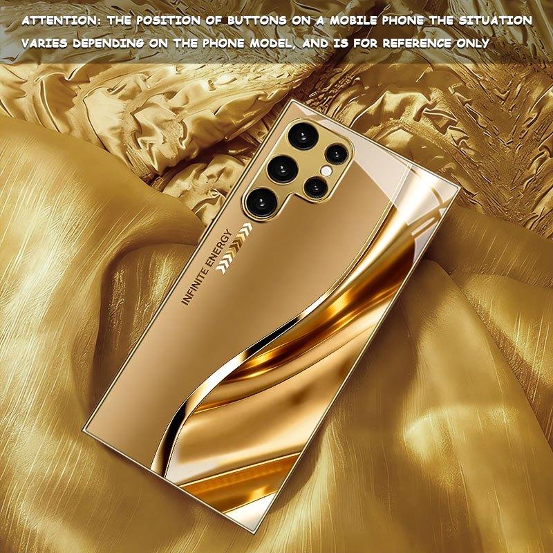 Golden flow infinite pattern gold glass phone case suitable for Samsung Galaxy S26 S25 S24 S22 S21 S20 FE/Ultra/Plus shockproof