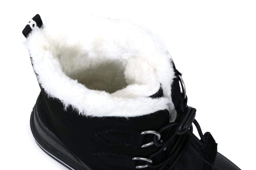 Mozu Bean Down Boots, Inner Boa, Lace-Up, Elastic, Women's, Black, Size 24cm