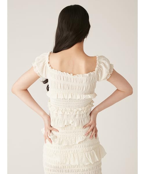 Lily Brown Shirred Frill Top LWFT251185 IVR Free Size Women's