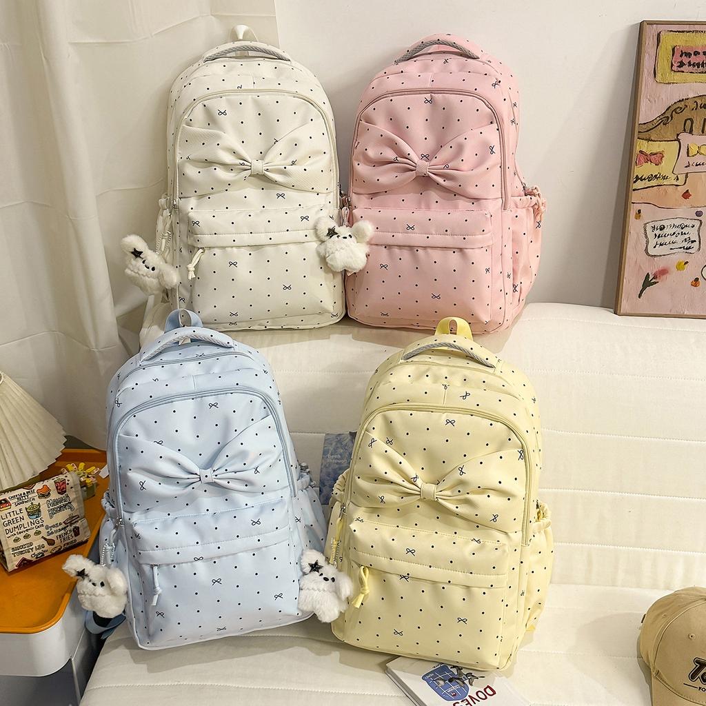 Schoolbag Girl Style Japanese Polka Dot Backpack Female Student Large Capacity High Value Bow Cute Backpack Commuting Travel