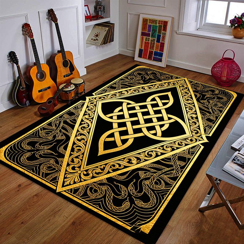 Golden Celtic Knot Design Rug Patterned carpet a non slip rug suitable for all seasons and any setting, gift