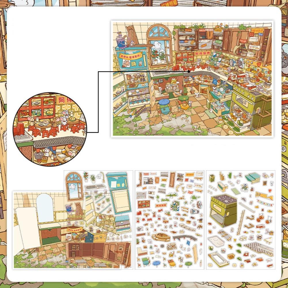 

Food Street Series Miniature Landscape Sticker PET DIY Cabin Scene Sticker Large Size Stress Relief Miniature Scene Collage Gift