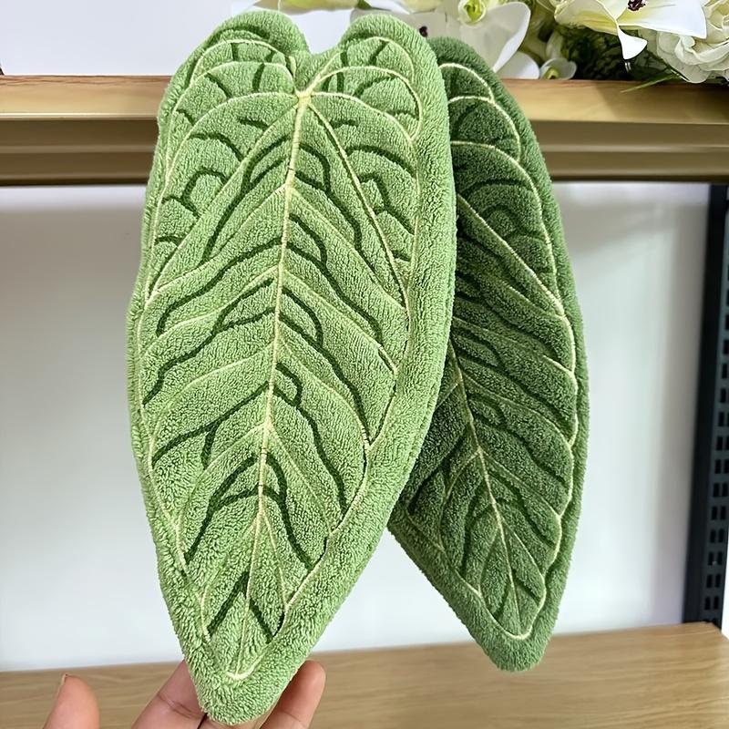 2 Pezzi Asciugamano a Mano Creativo a Forma di Foglia Morbido Pile di Corallo Assorbente Asciugamano da Appendere per Cucina e Bagno