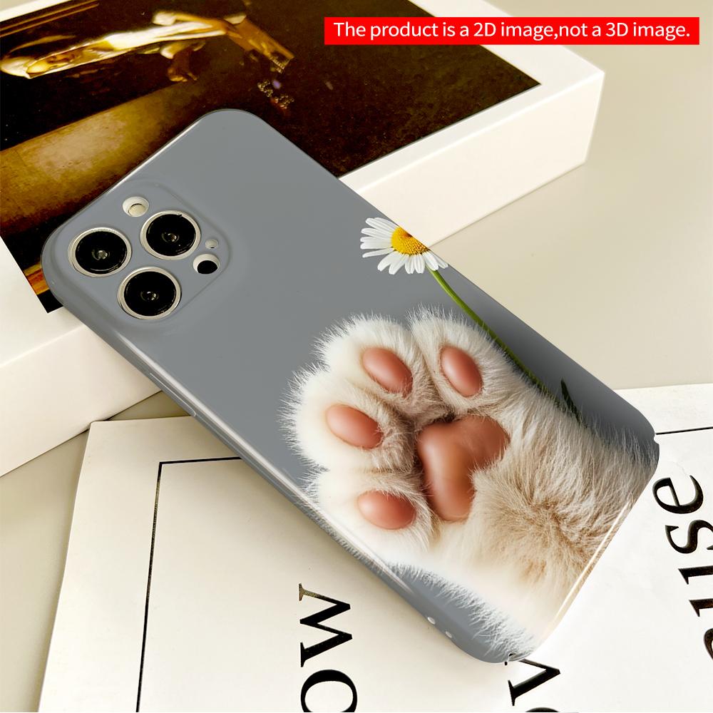 2DFlat Cute Cat Paw Holding Daisy Flower All inclusive film hard phone case, compatible with iPhone 18 Pro Max 17 16 15 14 13 12 11