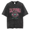 Vintage gewaschenes Baumwoll-T-Shirt Herren Kalifornien Los Angeles 89 Grafik-T-Shirt Retro Varsity-Stil Streetwear Säurewäsche Lockerer Sitz Oberteil