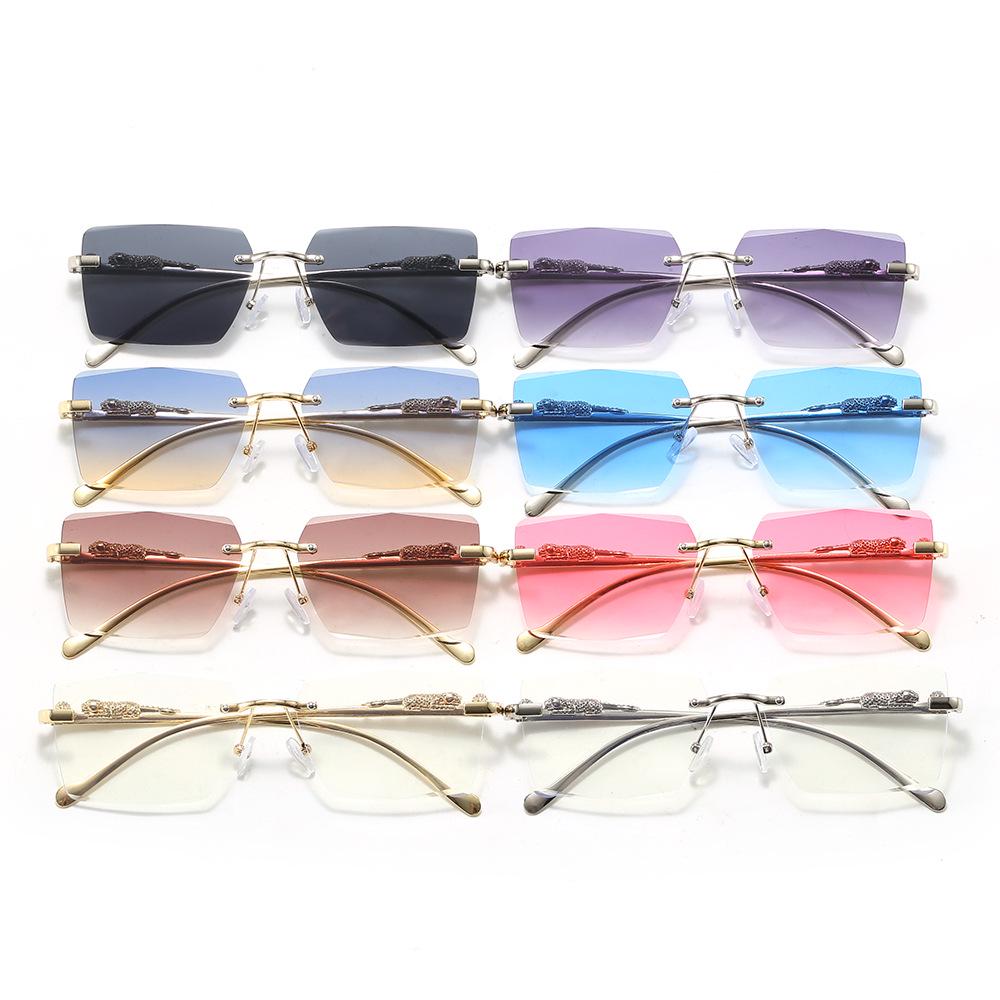 Frameless Leopard Print Retro Square Sunglasses with UV Protection