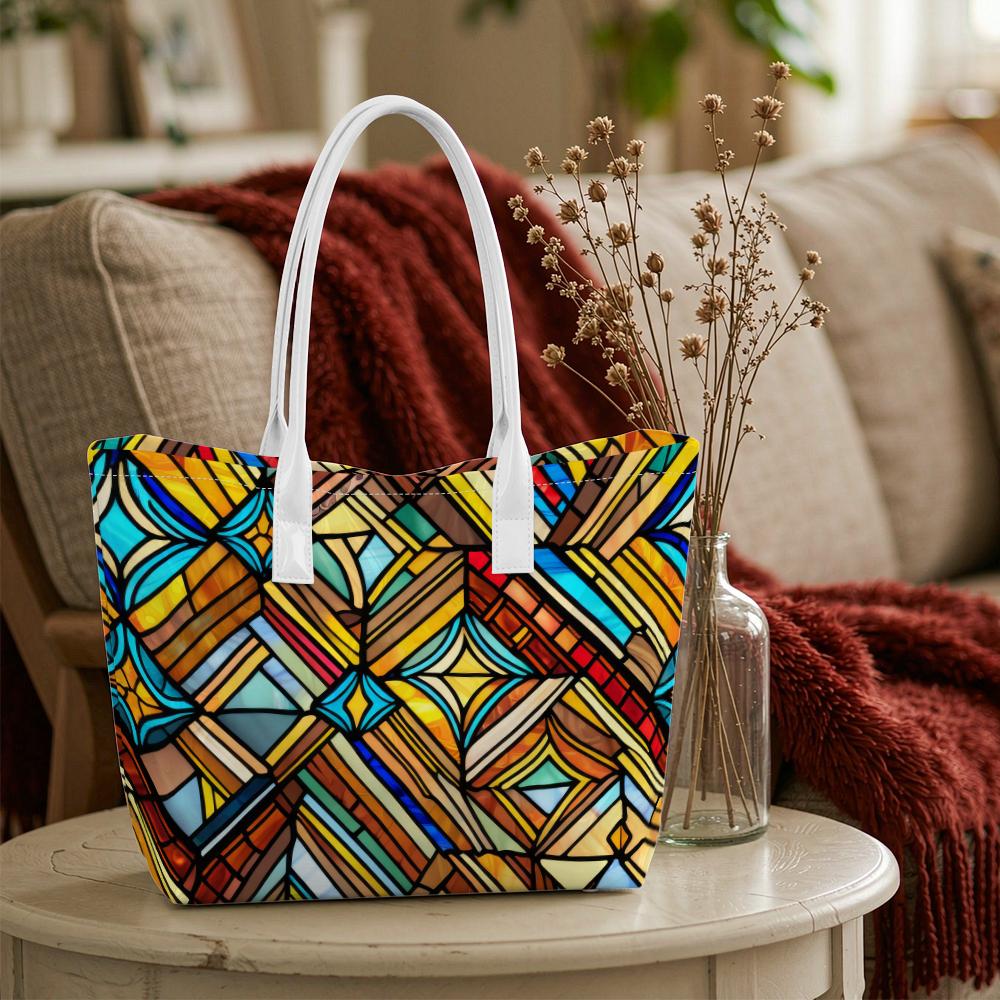 Geometric Stained Glass Style Casual Tote Bag Fashion Daily Use Shoulder Bag