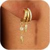 14k Gold Plated Triple Huggie Stud Earrings for Women Sparkling CZ Chain Tassel Hypoallergenic Dangle Earrings Jewelry Gifts