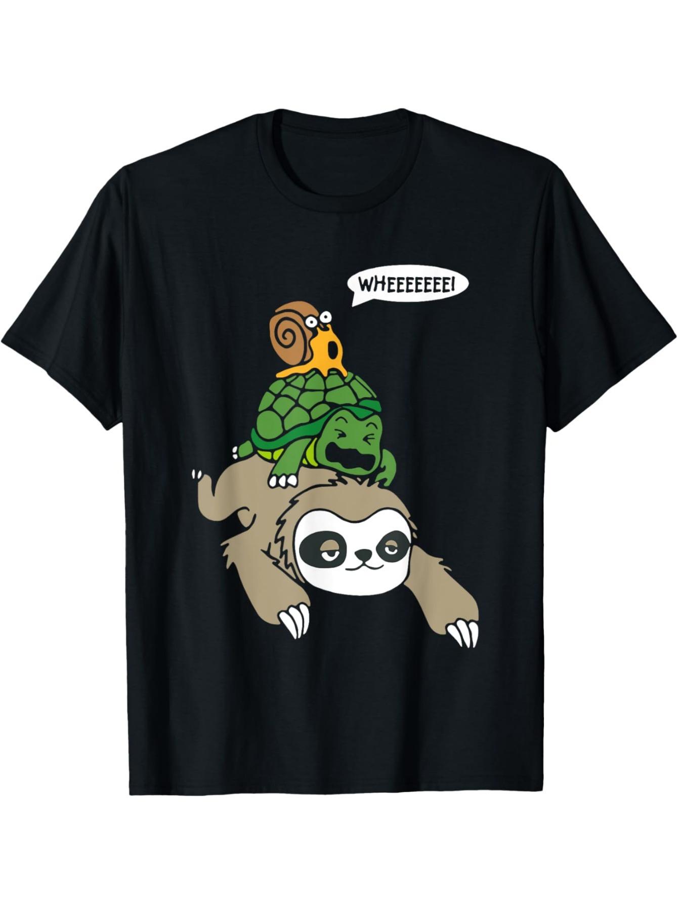 

Funny Sloth Turtle Snail Piggyback Animal Design with WHEEEEEE100 cotton Oneck short sleeve printed mens Tshirt S
