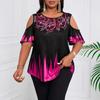 Plus Size Womens Short Sleeve Round Neck Off Shoulder Gradient Print T Shirt