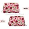 Pink Red Rose Print Large Travel Makeup Bag Pouch Cosmetic Bags Leather Waterproof Toiletry Bag for Women Valentine's Day Gifts