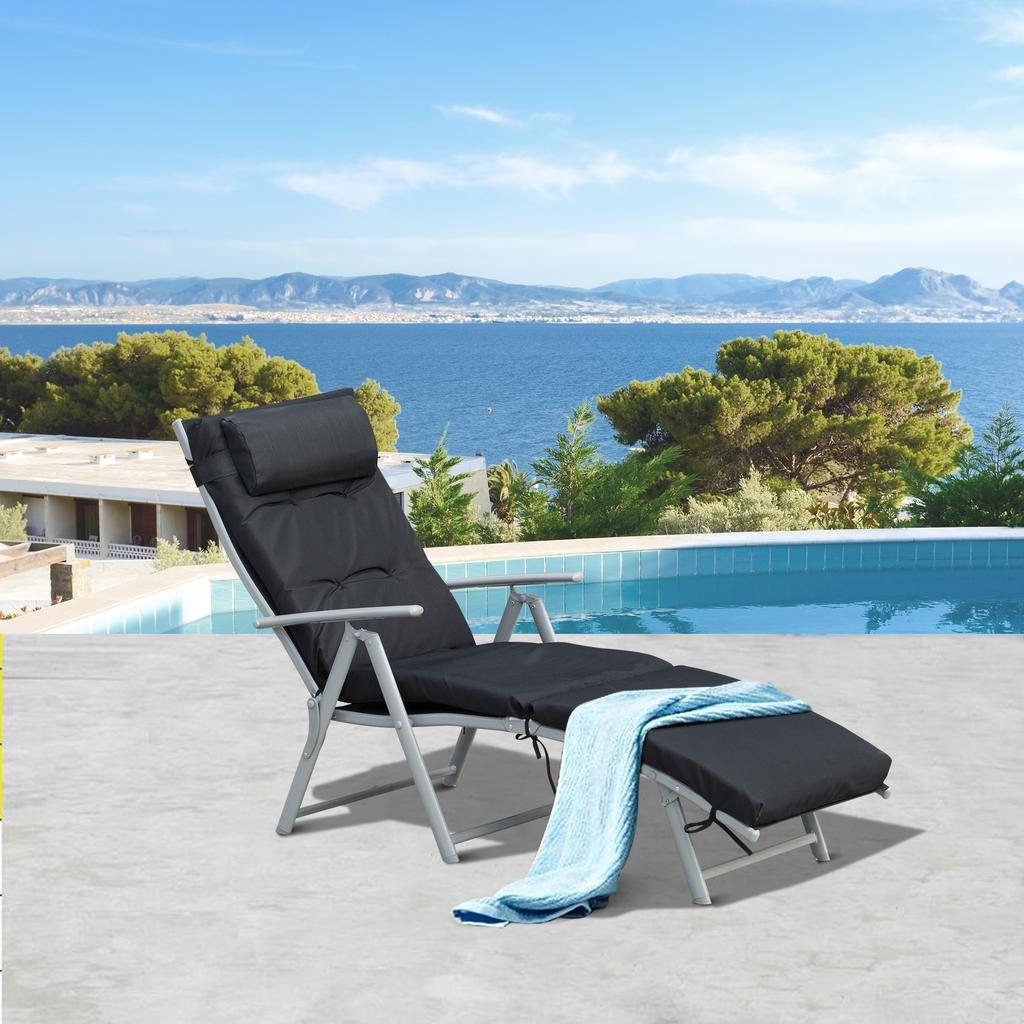Sun Lounger Foldable Beach Lounger with Headrest Seat Cushion Deck Chair with 7-Position Adjustable Backrest Garden Lounger Relaxing Lounger Up To